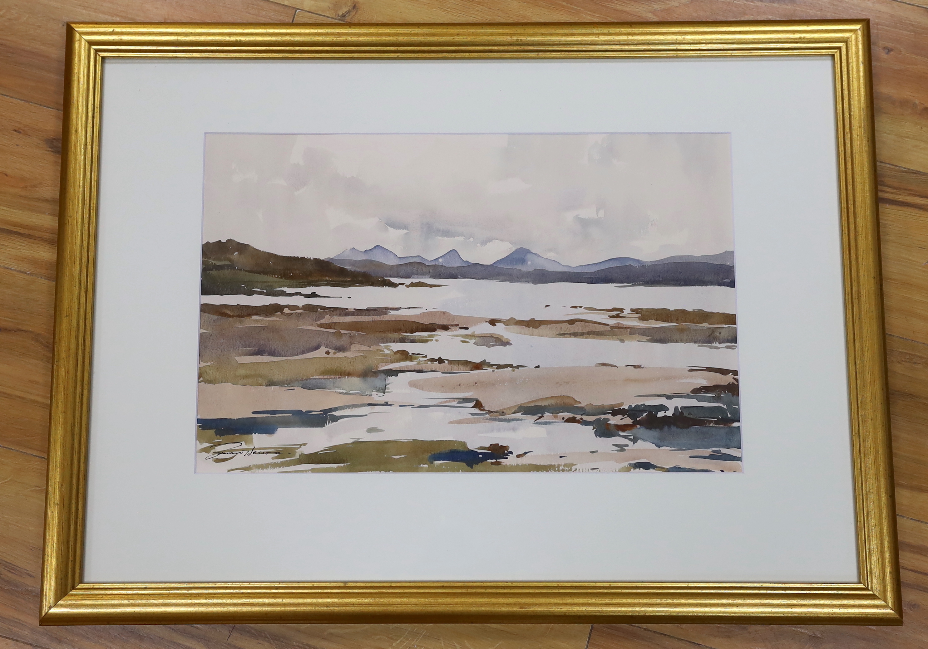 Edward Wesson (1910-1983), watercolour, 'The Cullins from Red Point, Ross', signed, 49cm x 31cm